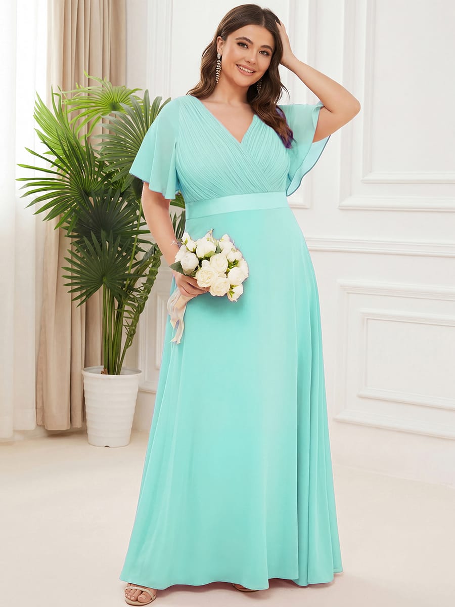 High Waist Short Sleeves Bridesmaid Dress #color_Pastel Blue