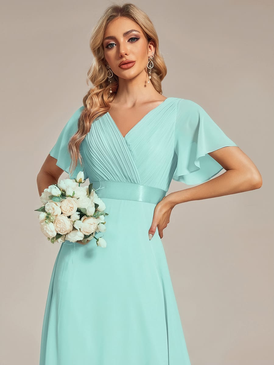 High Waist Short Sleeves Bridesmaid Dress #color_Pastel Blue