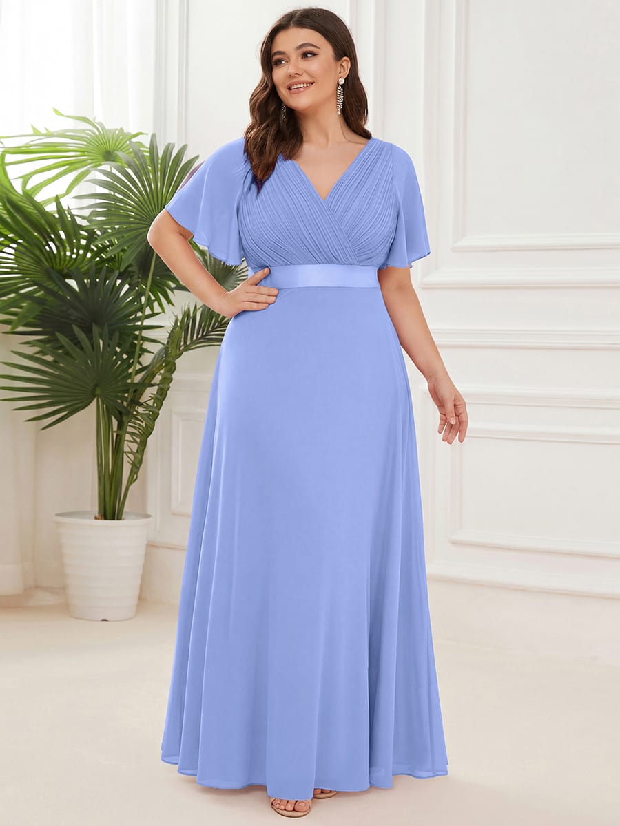 High Waist Short Sleeves Bridesmaid Dress #color_Cornflower Blue