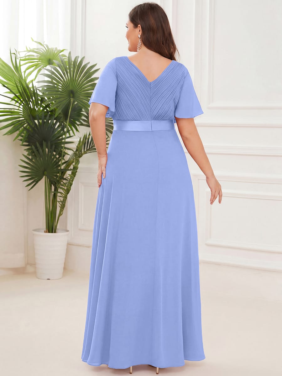High Waist Short Sleeves Bridesmaid Dress #color_Cornflower Blue