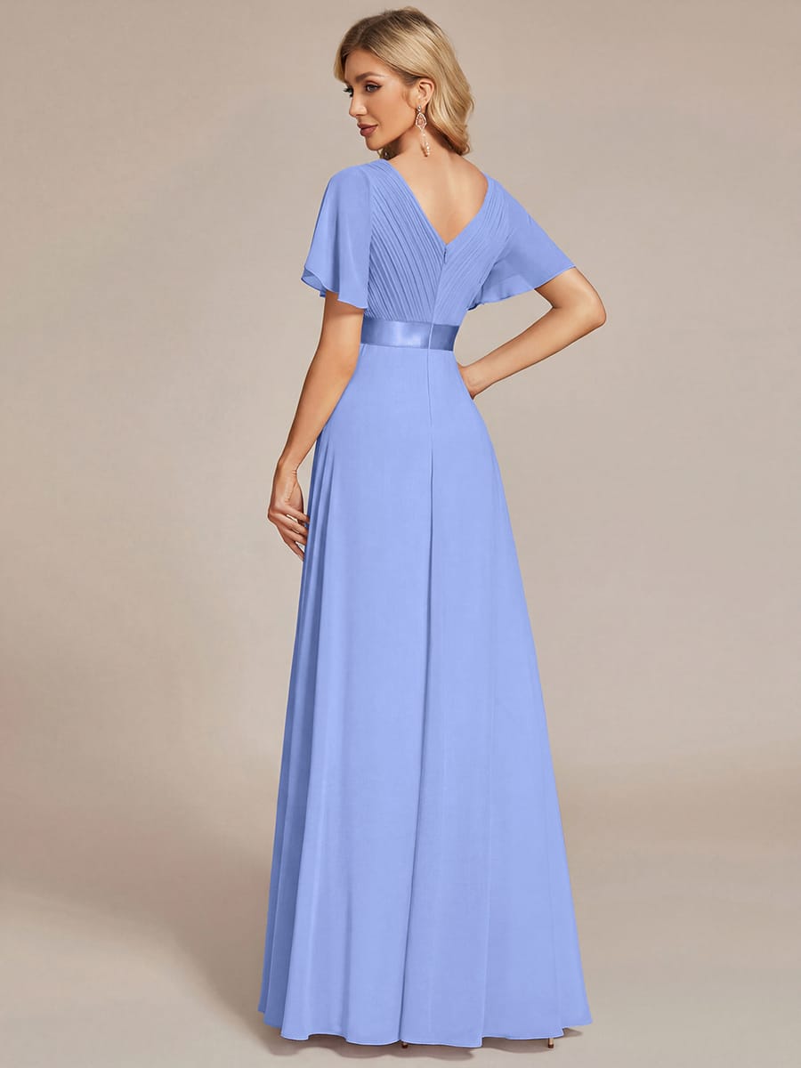 High Waist Short Sleeves Bridesmaid Dress #color_Cornflower Blue