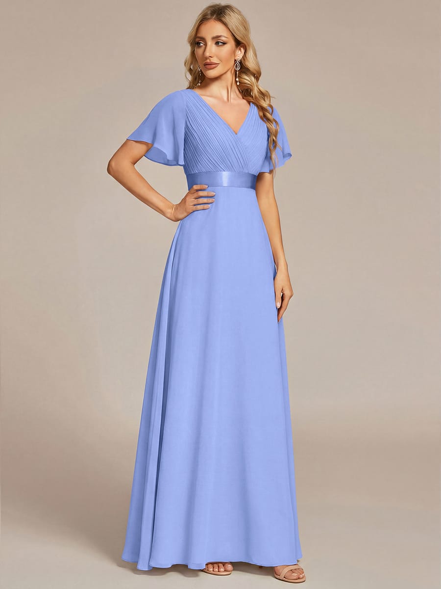 High Waist Short Sleeves Bridesmaid Dress #color_Cornflower Blue