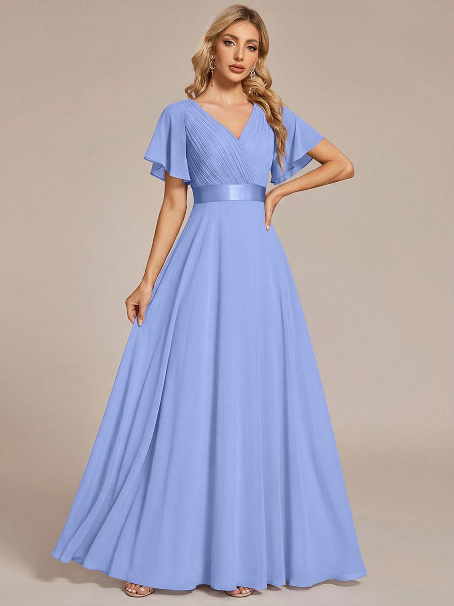 High Waist Short Sleeves Bridesmaid Dress #color_Cornflower Blue