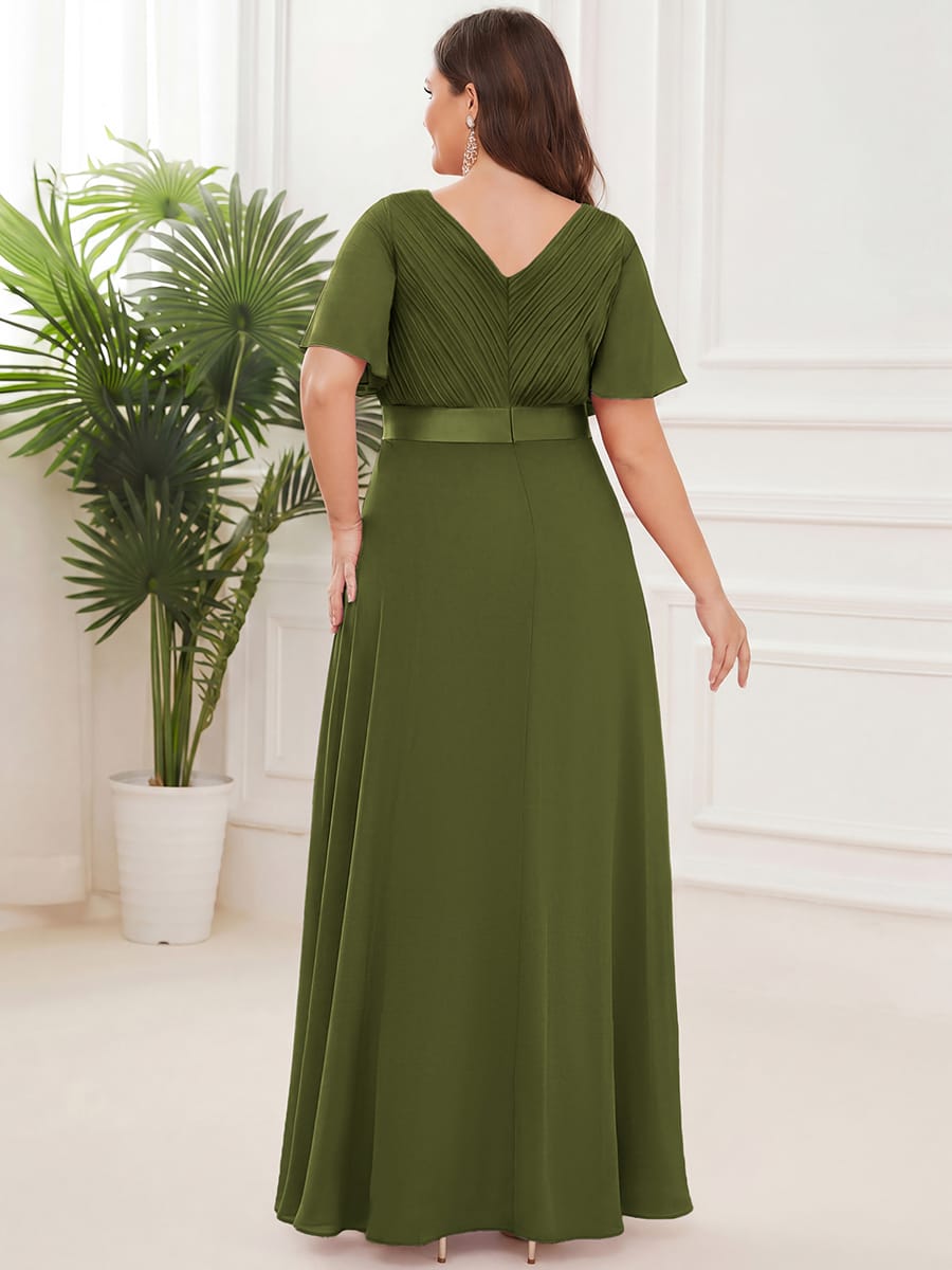 High Waist Short Sleeves Bridesmaid Dress #color_Olive Green