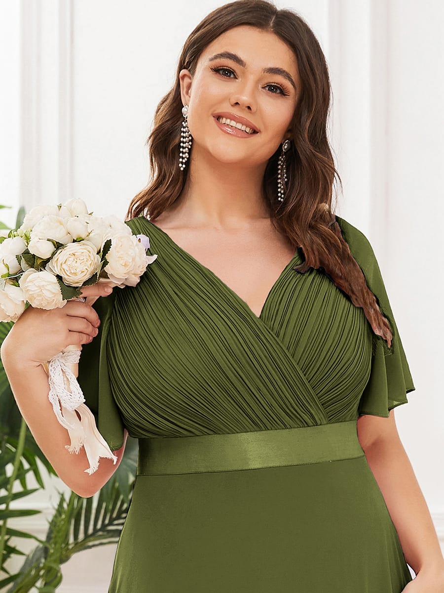 High Waist Short Sleeves Bridesmaid Dress #color_Olive Green