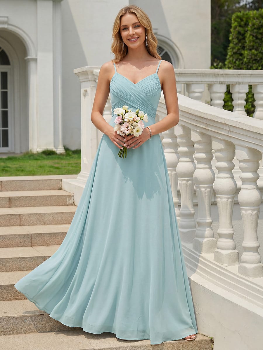 Sweetheart Draped Back Floor Length Bridesmaid Dress #color_Sky Blue