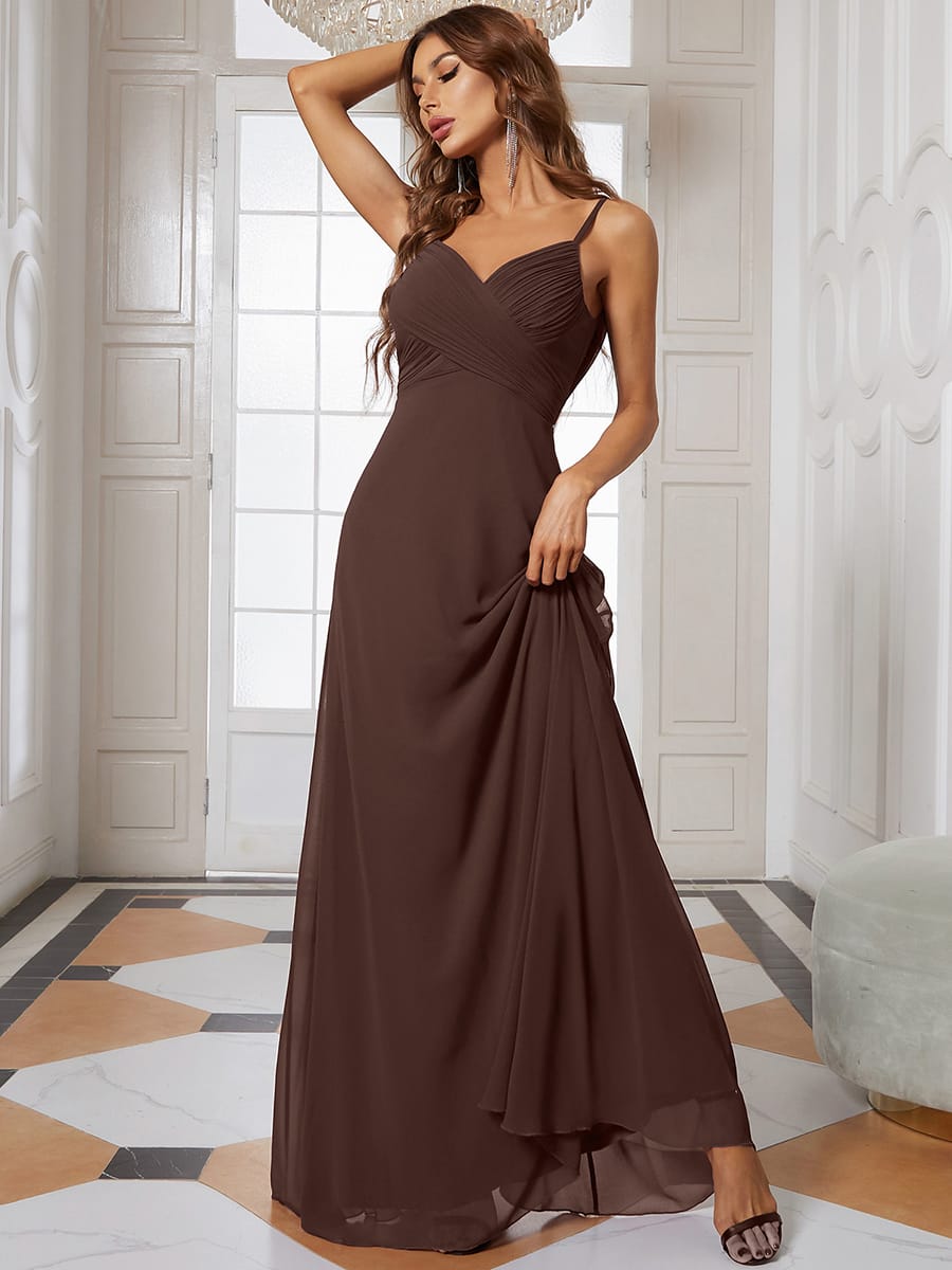Sweetheart Draped Back Floor Length Bridesmaid Dress #color_Chocolate Brown