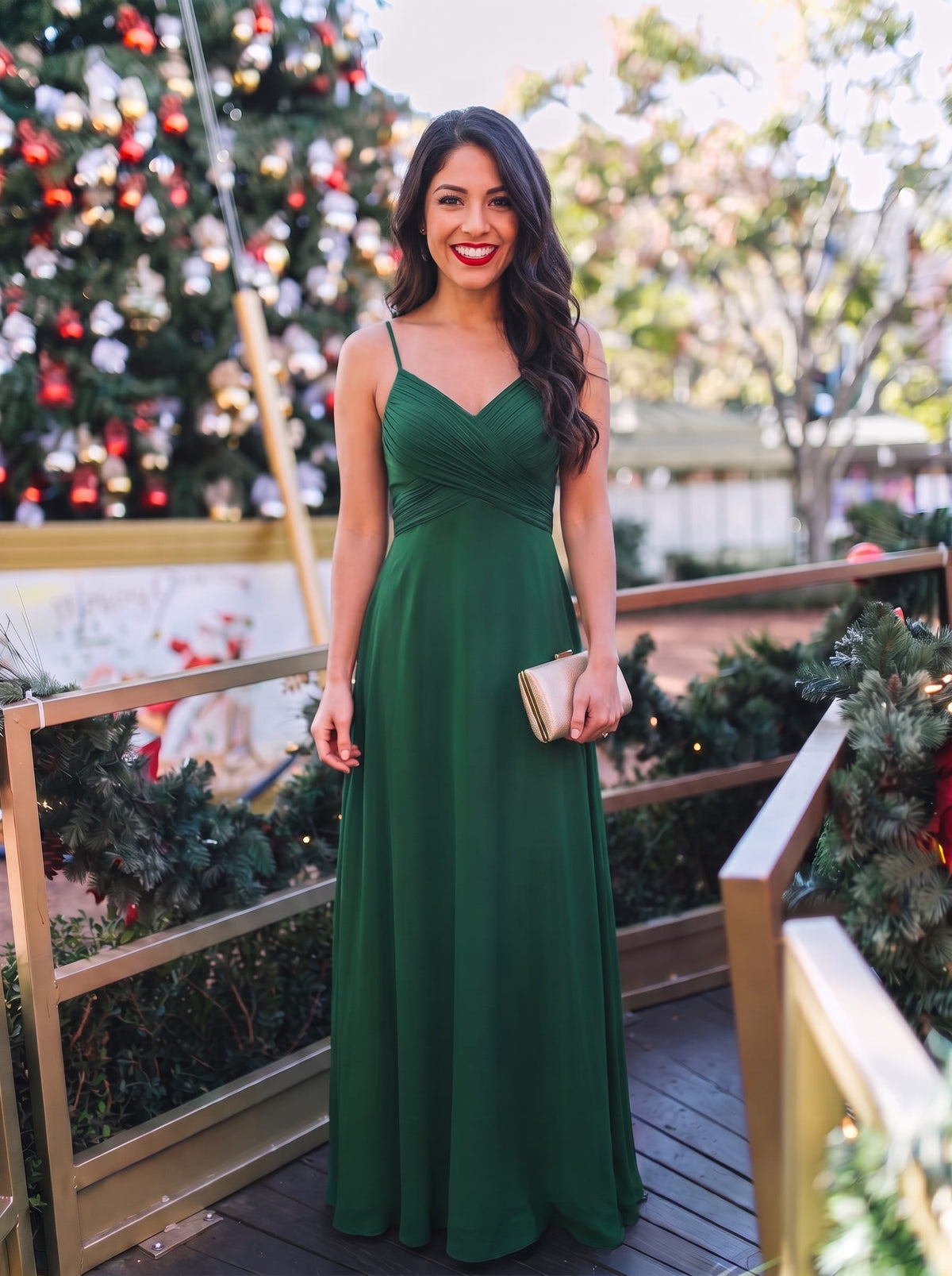Sweetheart Draped Back Floor Length Bridesmaid Dress #color_Dark Green