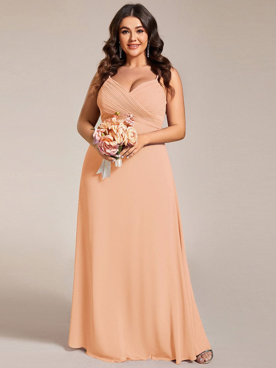 Stylish Cold-Shoulder Floor Length Bridesmaid Dress with Side Slit #color_Peach