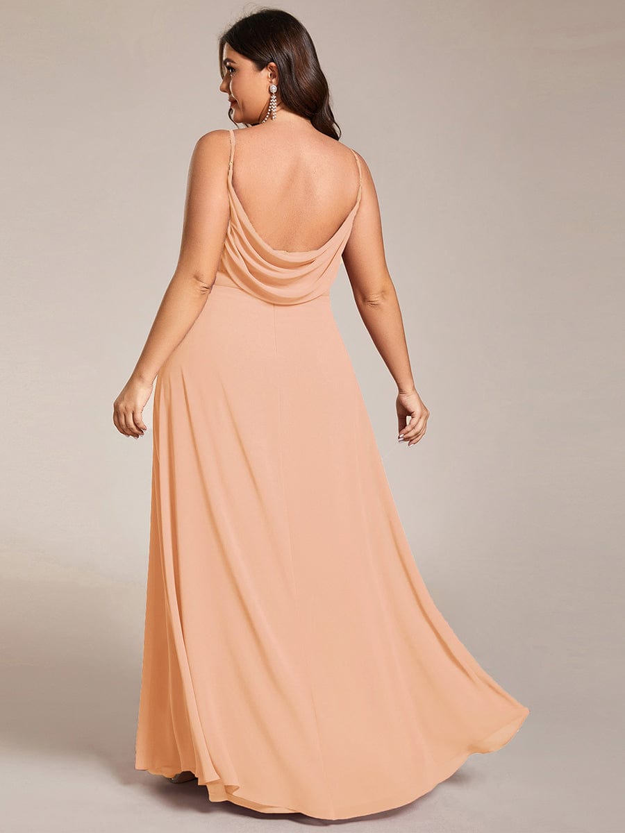 Stylish Cold-Shoulder Floor Length Bridesmaid Dress with Side Slit #color_Peach