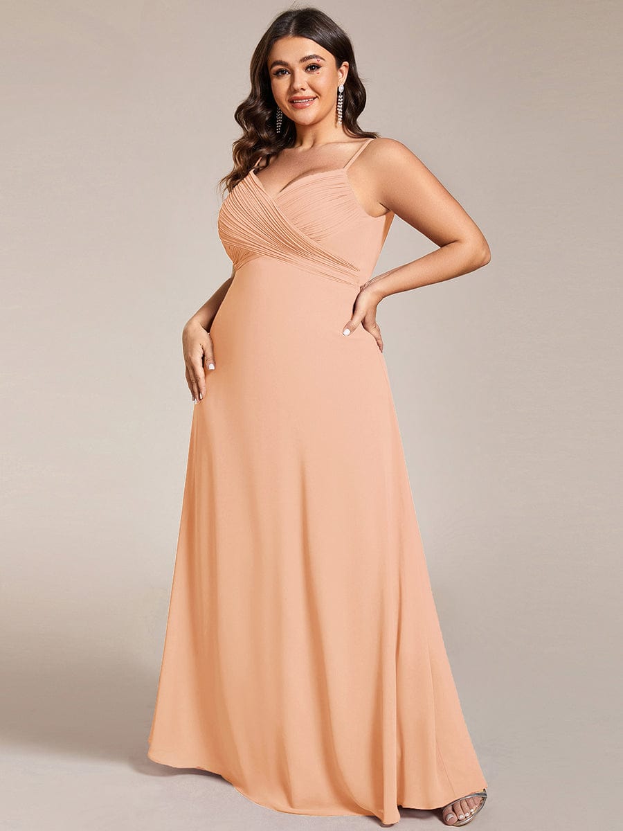 Stylish Cold-Shoulder Floor Length Bridesmaid Dress with Side Slit #color_Peach