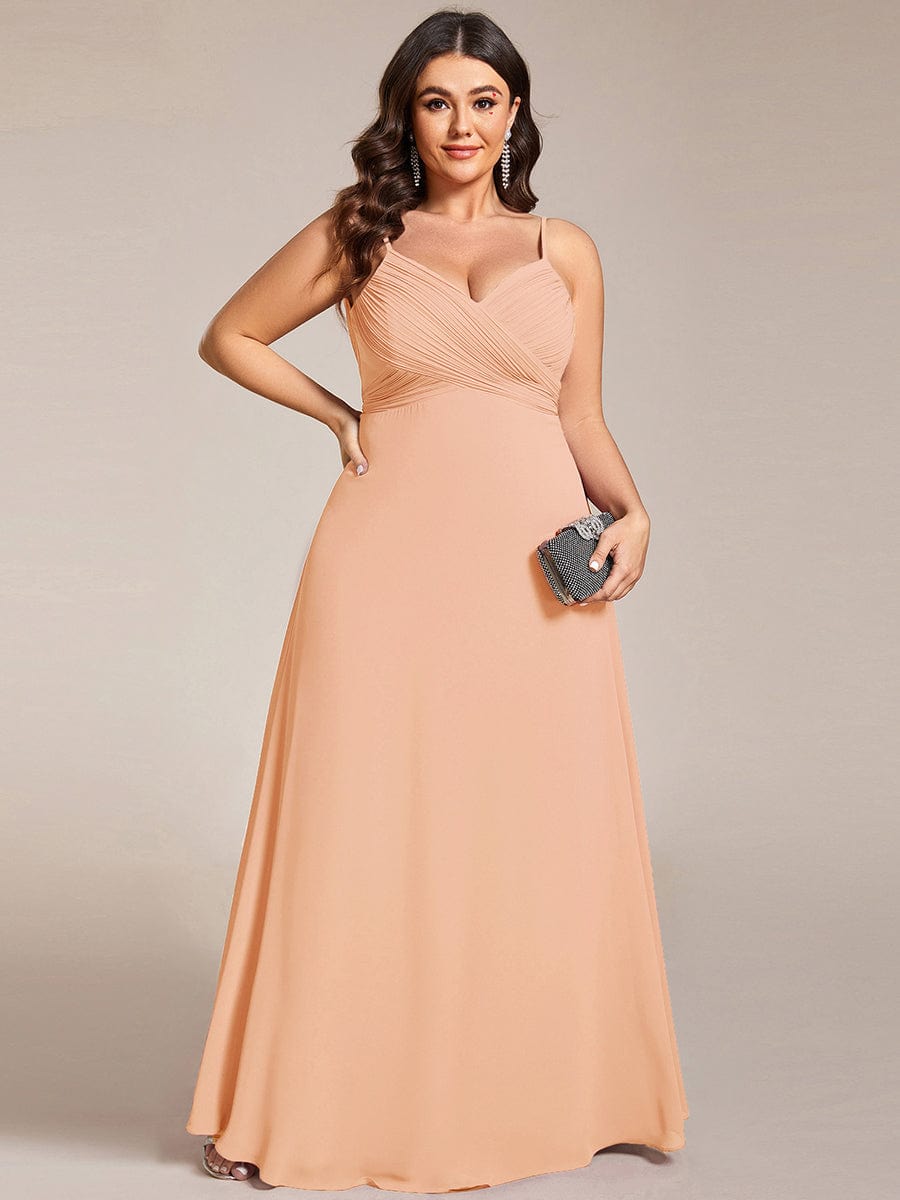 Stylish Cold-Shoulder Floor Length Bridesmaid Dress with Side Slit #color_Peach
