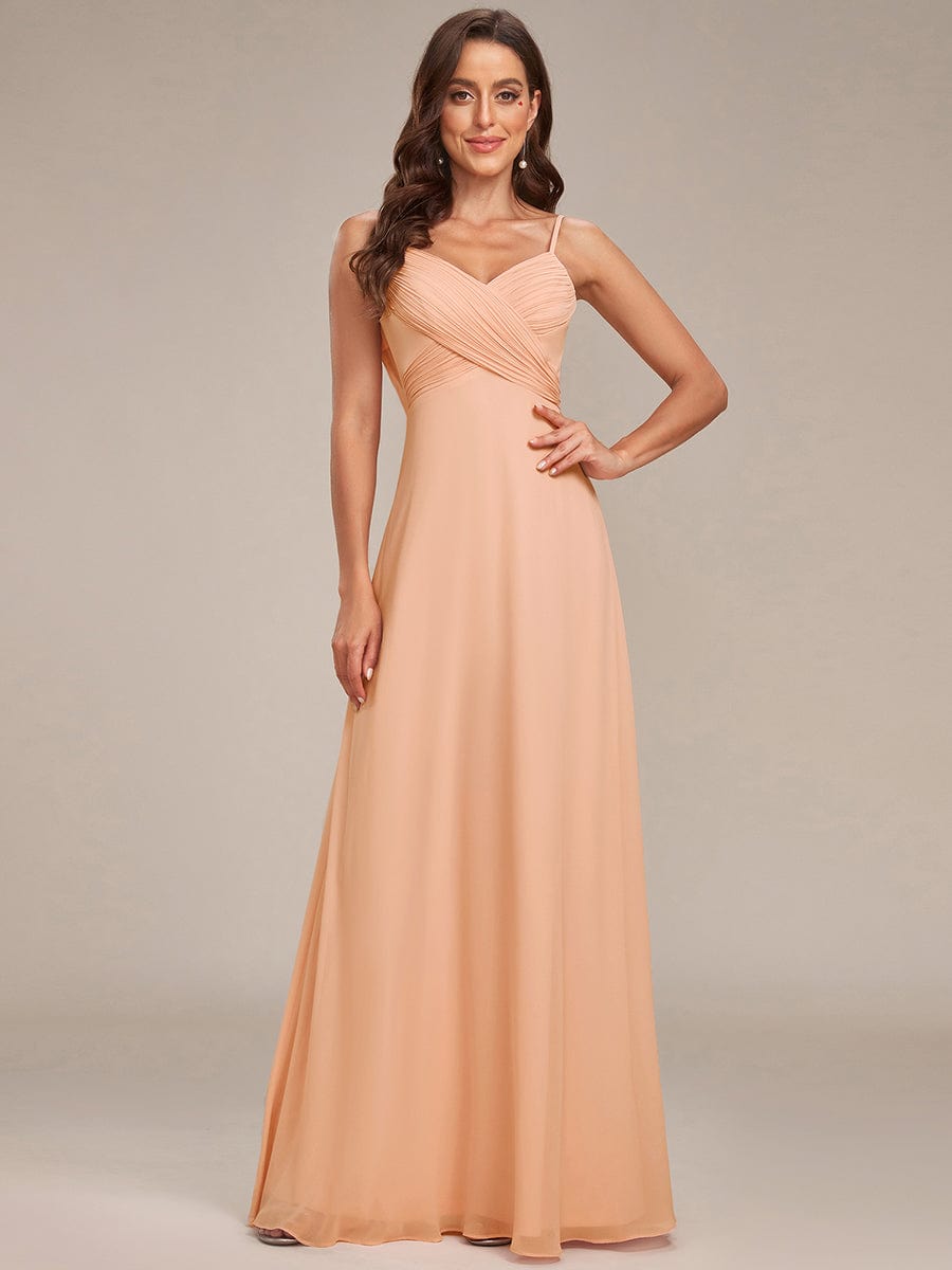 Stylish Cold-Shoulder Floor Length Bridesmaid Dress with Side Slit #color_Peach