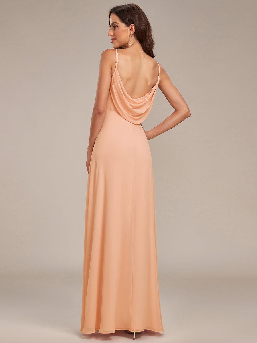 Stylish Cold-Shoulder Floor Length Bridesmaid Dress with Side Slit #color_Peach