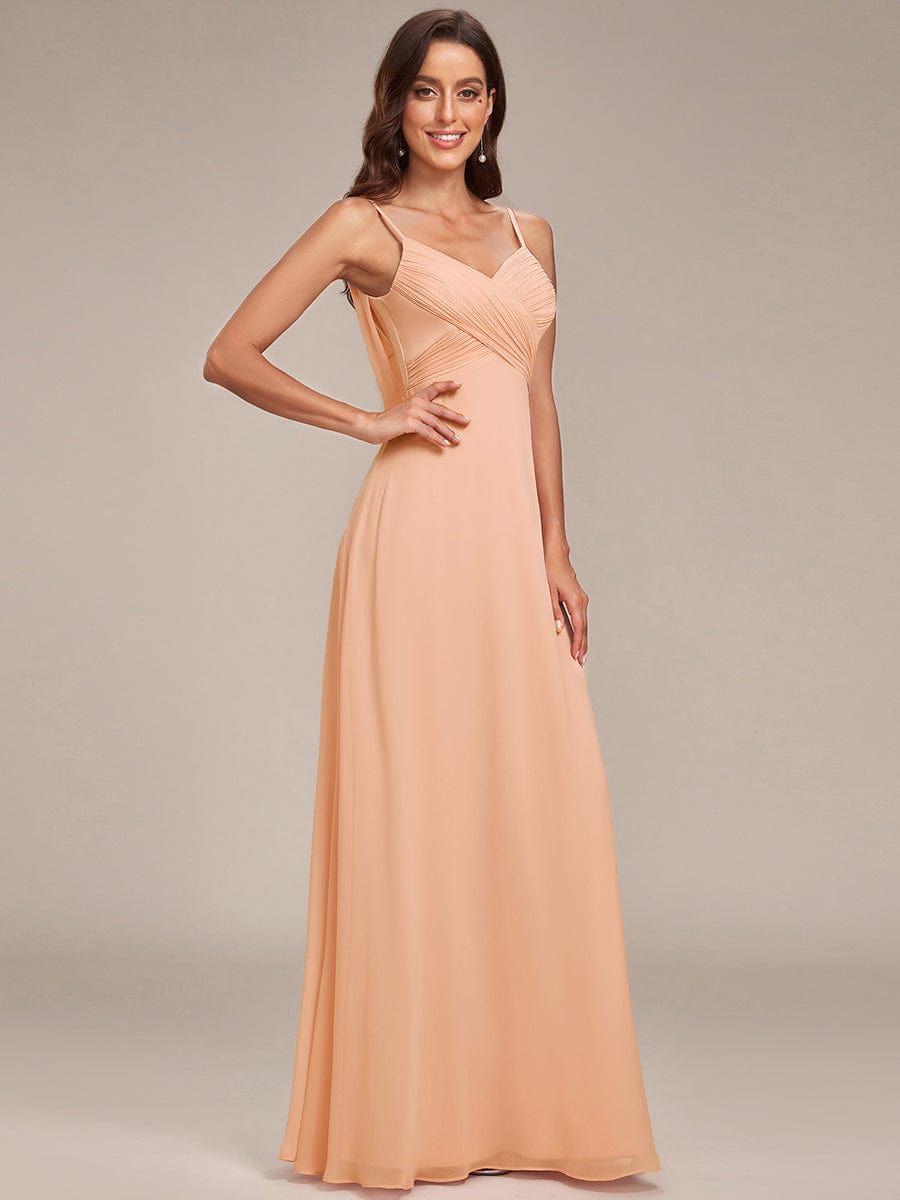 Stylish Cold-Shoulder Floor Length Bridesmaid Dress with Side Slit #color_Peach