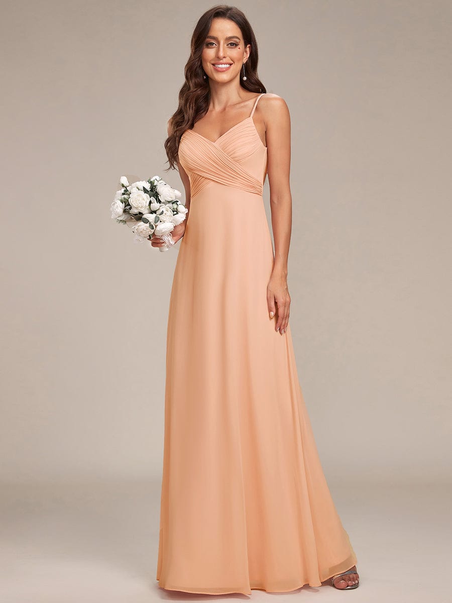 Stylish Cold-Shoulder Floor Length Bridesmaid Dress with Side Slit #color_Peach