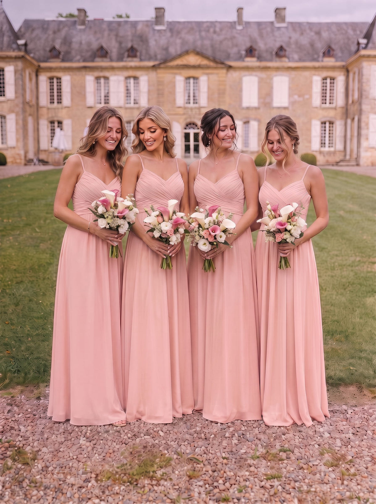 Sweetheart Draped Back Floor Length Bridesmaid Dress #color_Pink