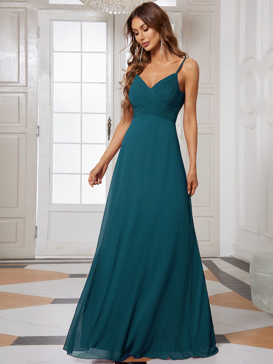 Sweetheart Draped Back Floor Length Bridesmaid Dress #color_Teal