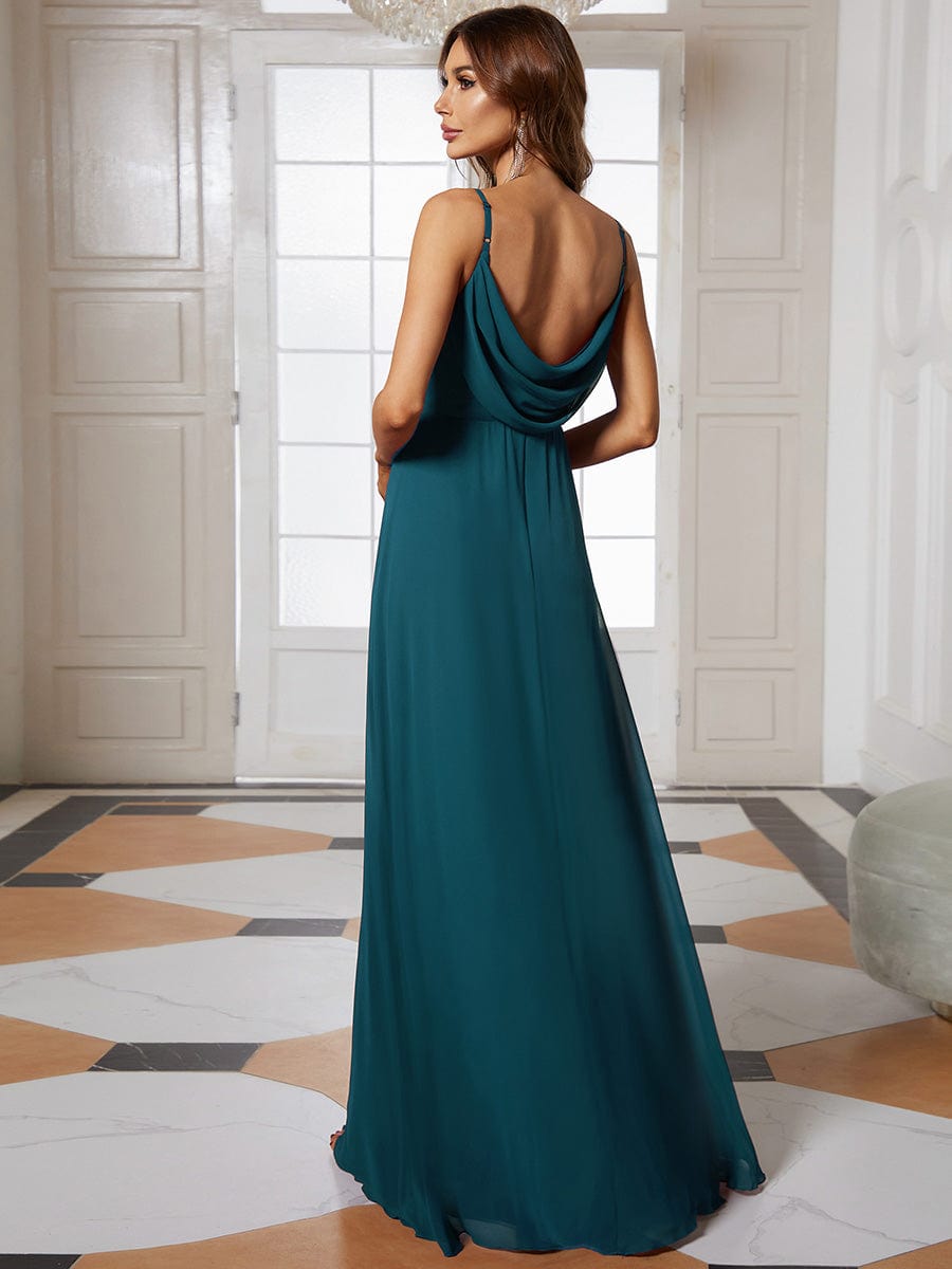 Sweetheart Draped Back Floor Length Bridesmaid Dress #color_Teal
