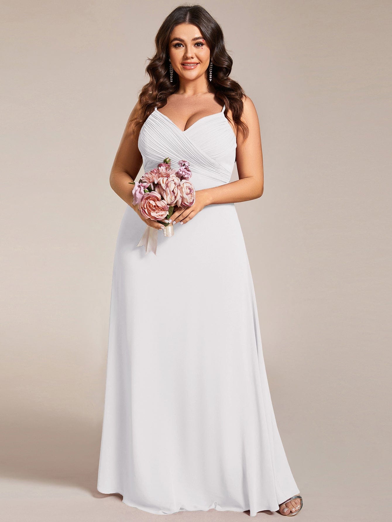 Sweetheart Draped Back Floor Length Bridesmaid Dress #color_White