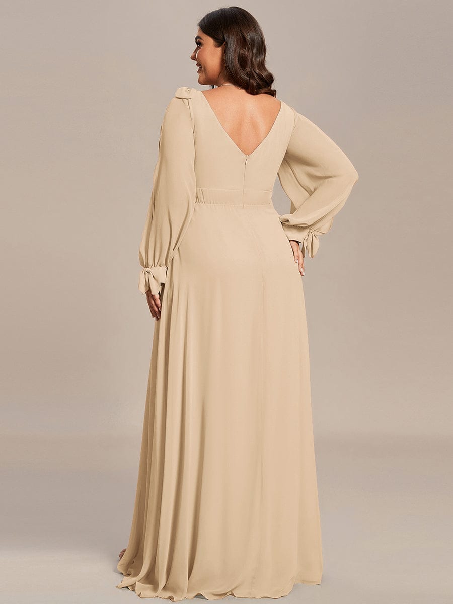 Gentle Split Sleeve Low Back Thigh Slit Bridesmaid Dress #color_Champagne