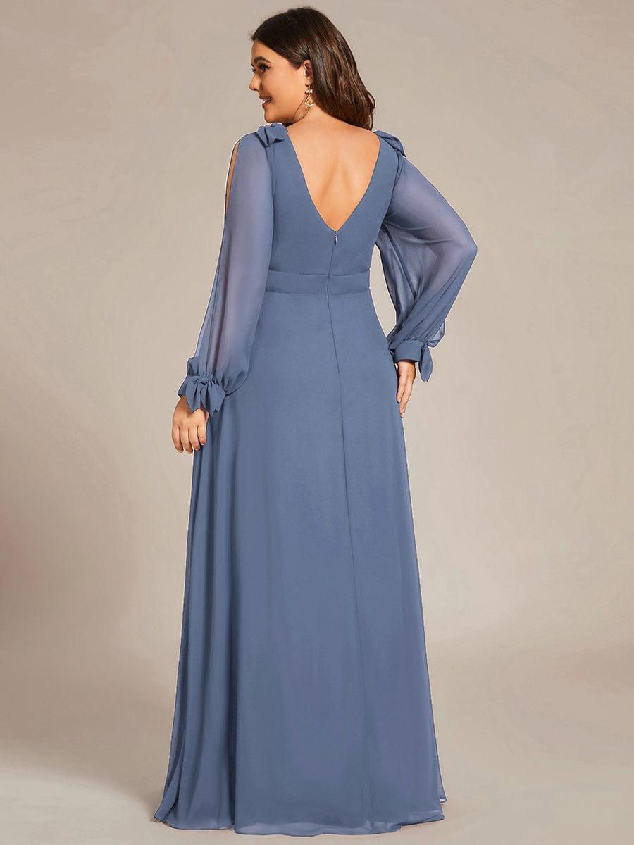 Gentle Split Sleeve Low Back Thigh Slit Bridesmaid Dress in Dusty Blue #color_Dusty Blue