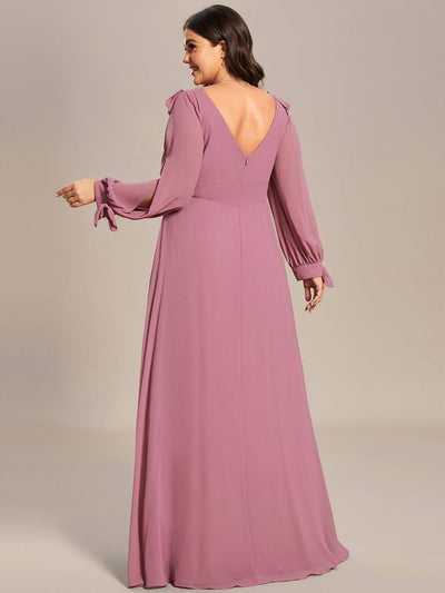 Plus Size Split Long Sleeve V-Neck Bridesmaid Dress #color_Purple Orchid