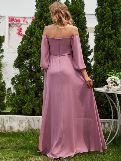 Long-Sleeved Chiffon Off Shoulder Evening Dresses with High Slit #color_Purple Orchid