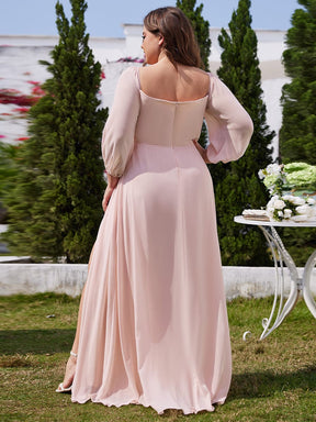 Plus Size Long-Sleeved Chiffon Off Shoulder Bridesmaid Dresses with High Slit