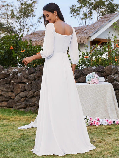 Long-Sleeved Chiffon Off Shoulder Evening Dresses with High Slit #color_White