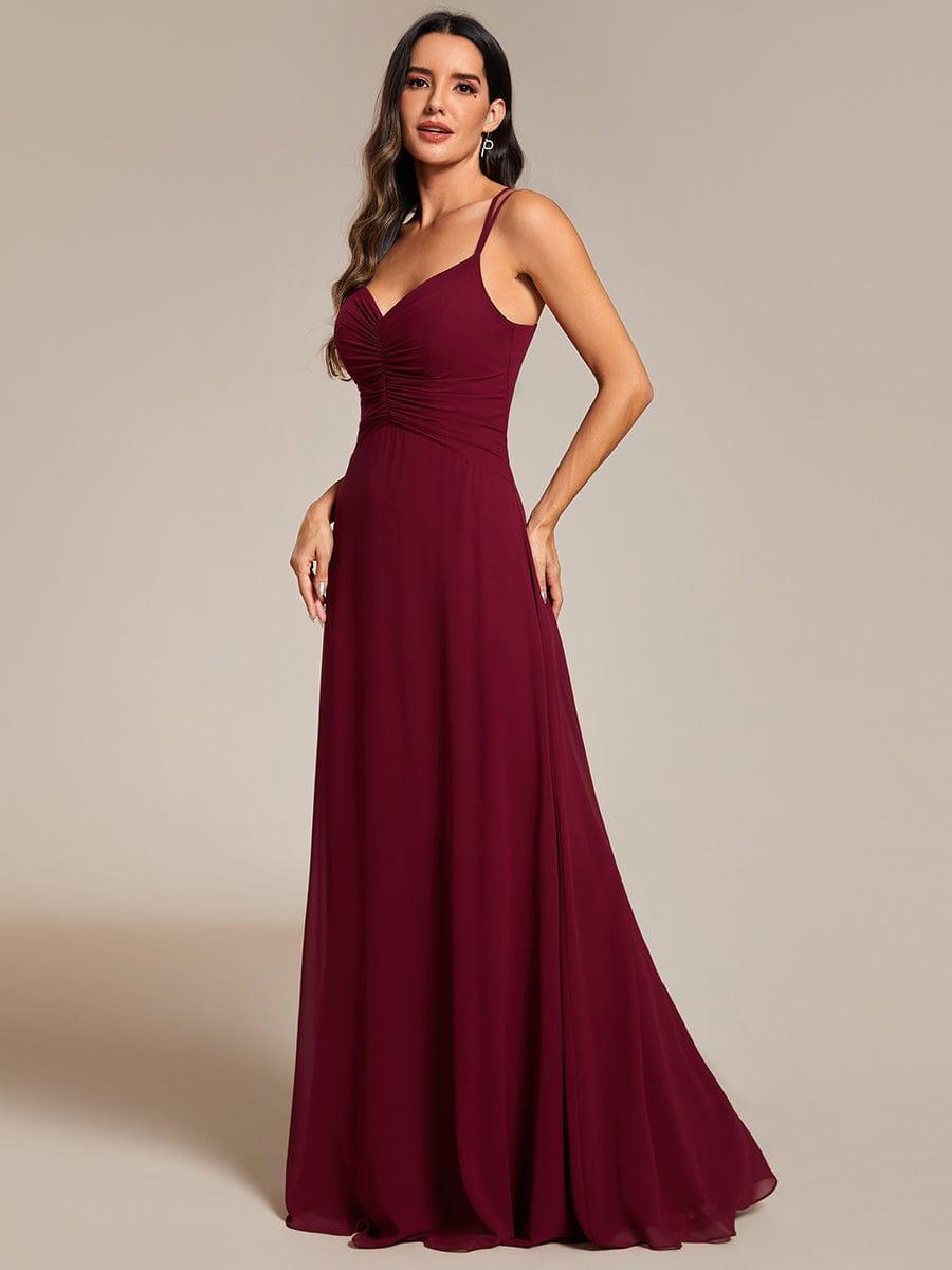 Chic Adjustable Straps Pleated Bridesmaid Dress with V-Neck #color_Burgundy