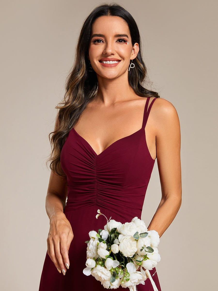 Chic Adjustable Straps Pleated Bridesmaid Dress with V-Neck #color_Burgundy
