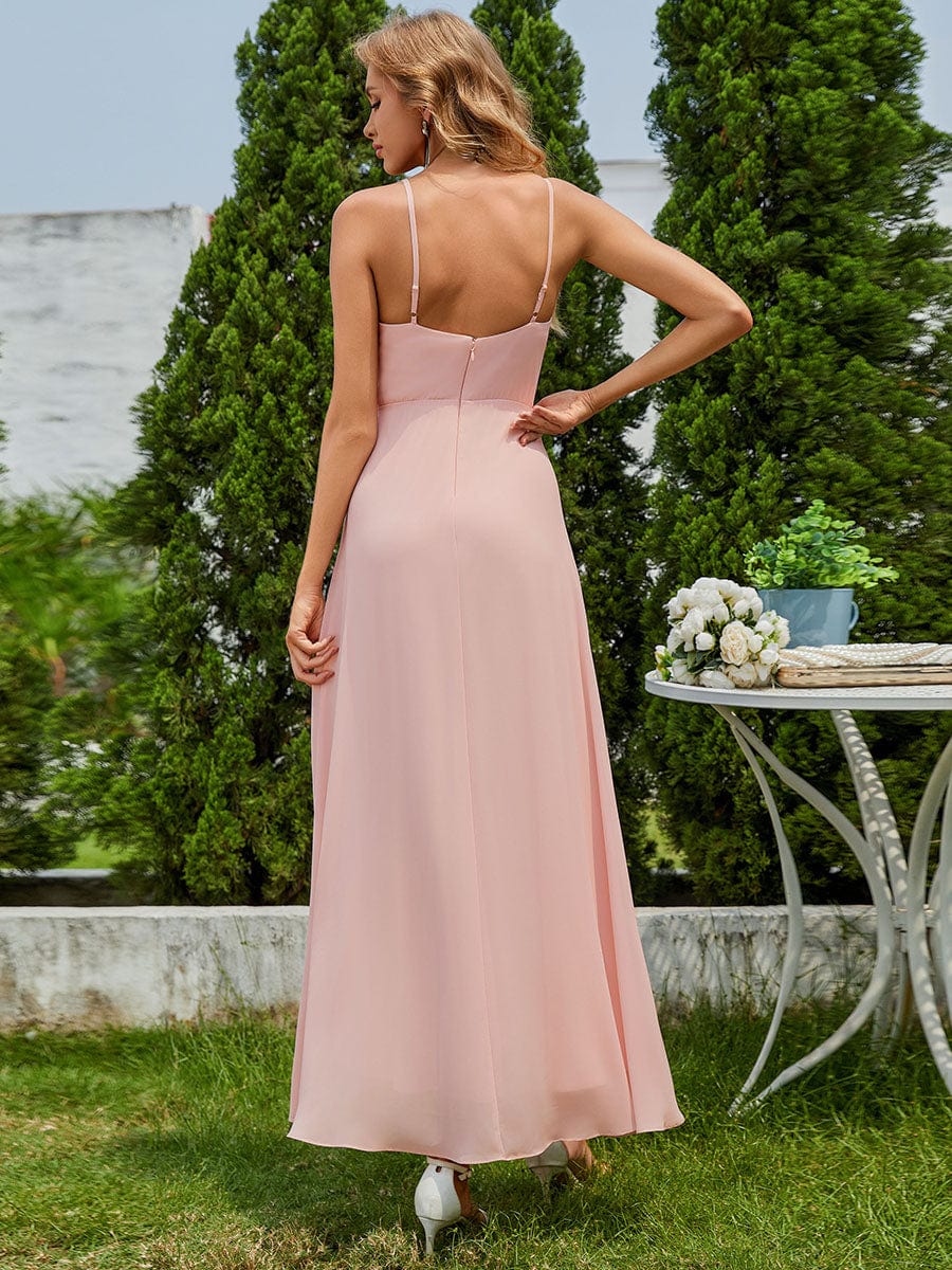 Chic Sleeveless Chiffon Bridesmaid Dress with Lotus Leaf #color_Pink