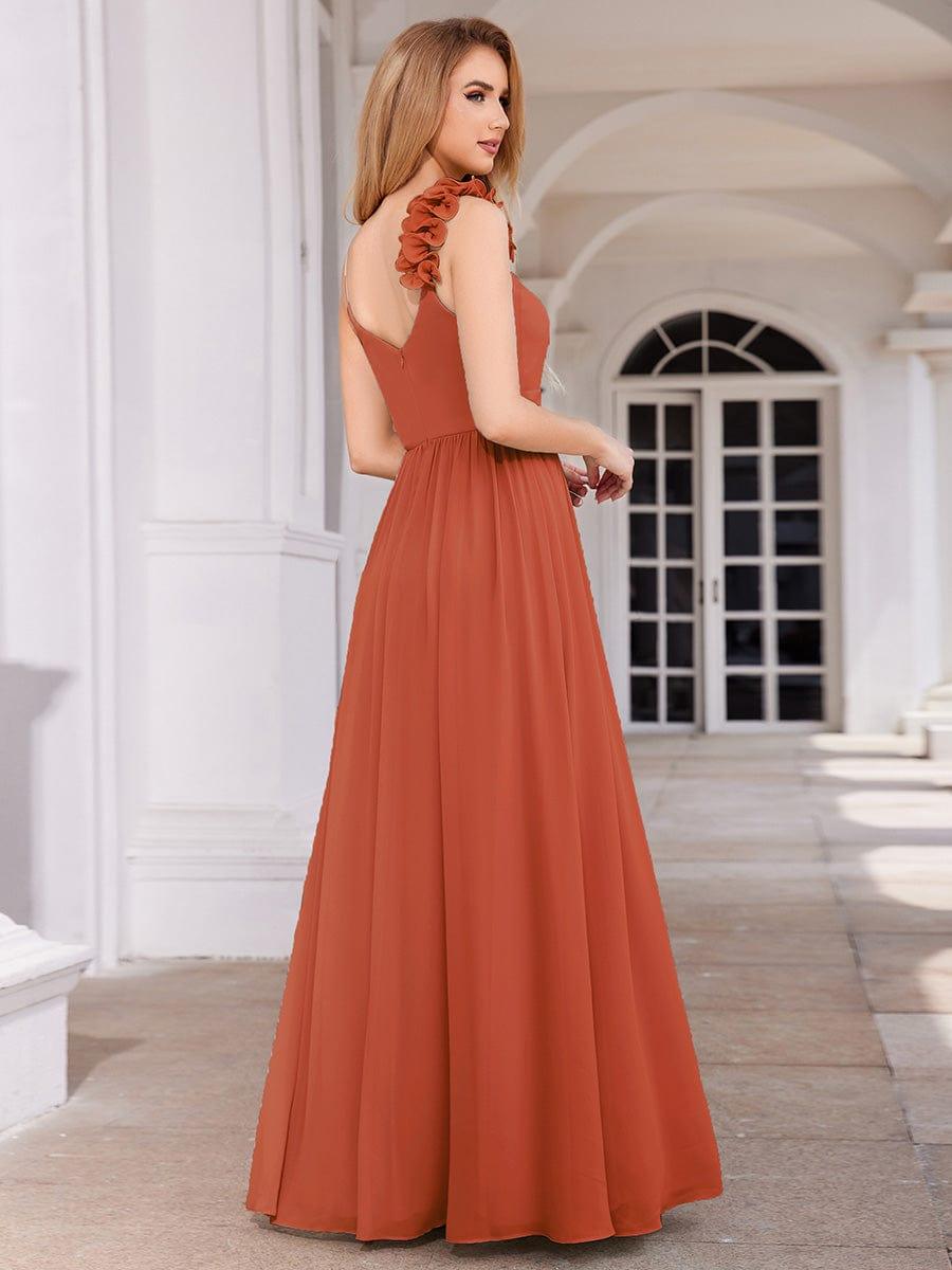 Elegant V-Neck Floral Strap Empire Waist Chiffon Bridesmaid Dress #color_Burnt Orange