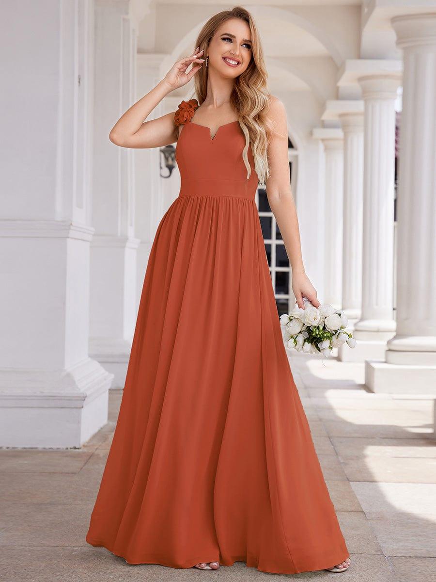 Elegant V-Neck Floral Strap Empire Waist Chiffon Bridesmaid Dress #color_Burnt Orange