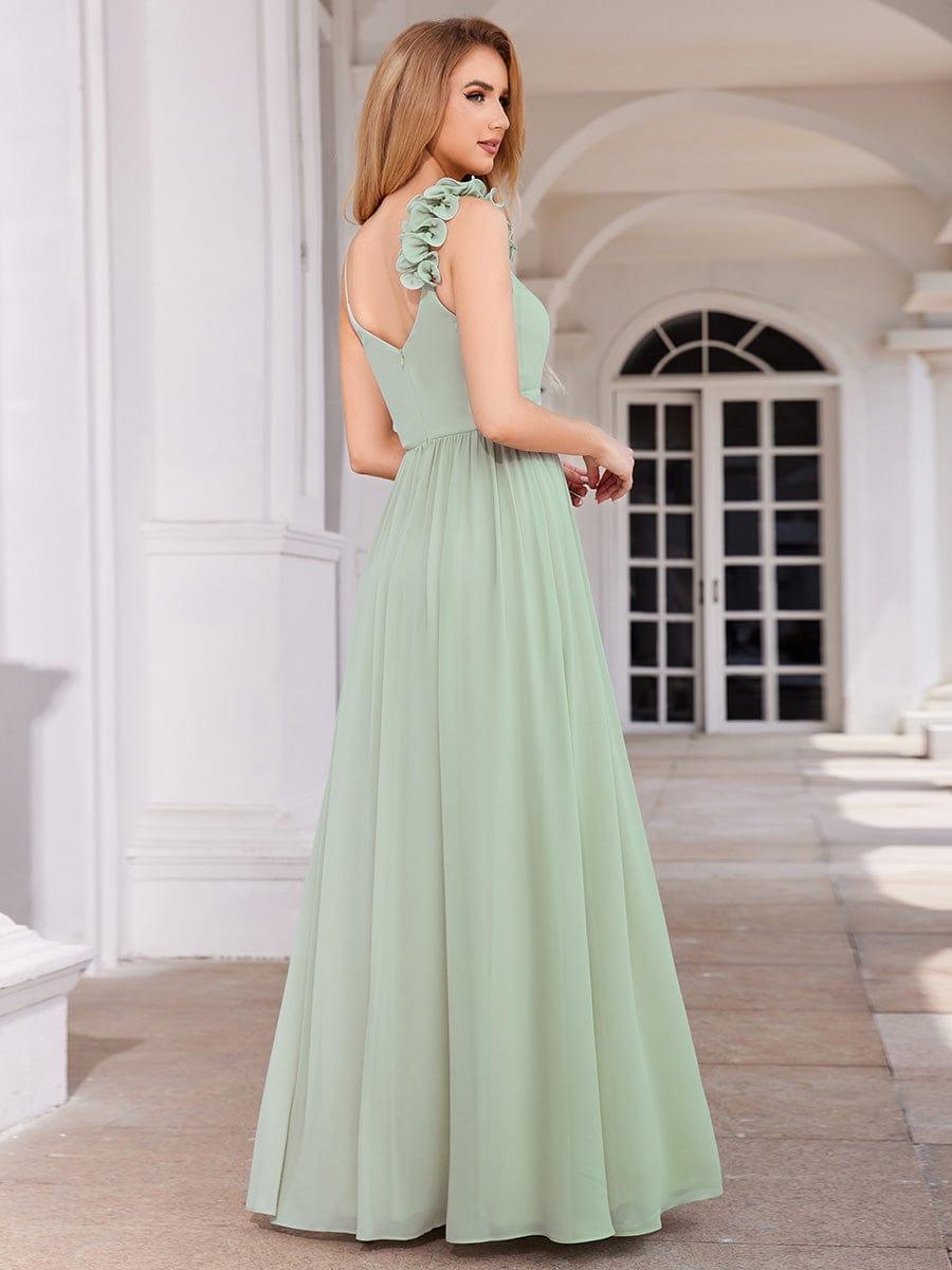 Elegant V-Neck Floral Strap Empire Waist Chiffon Bridesmaid Dress #color_Mint Green