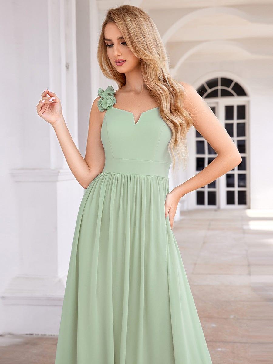 Elegant V-Neck Floral Strap Empire Waist Chiffon Bridesmaid Dress #color_Mint Green