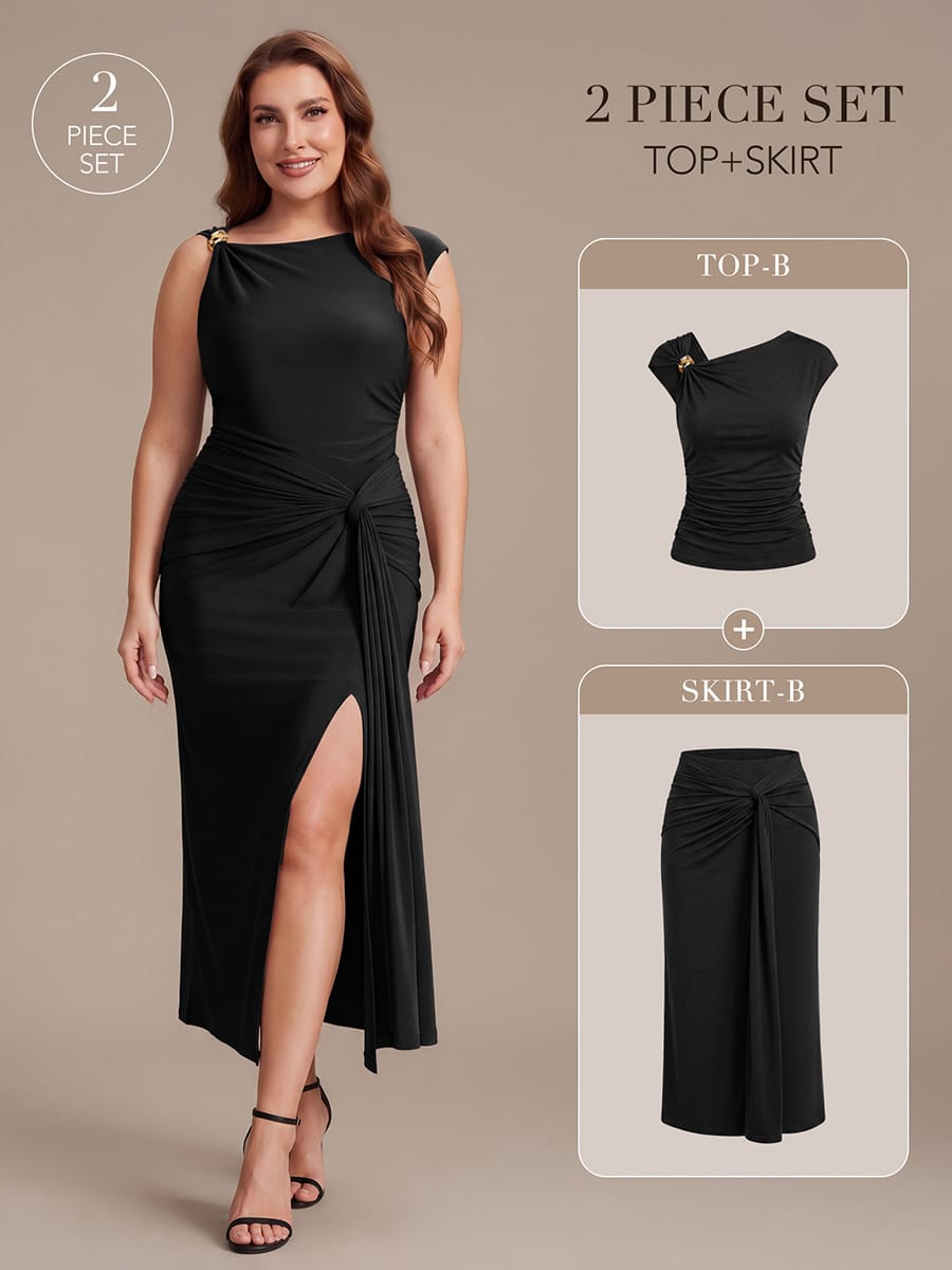 Slit Knit Bodycon Skirts #color_Black