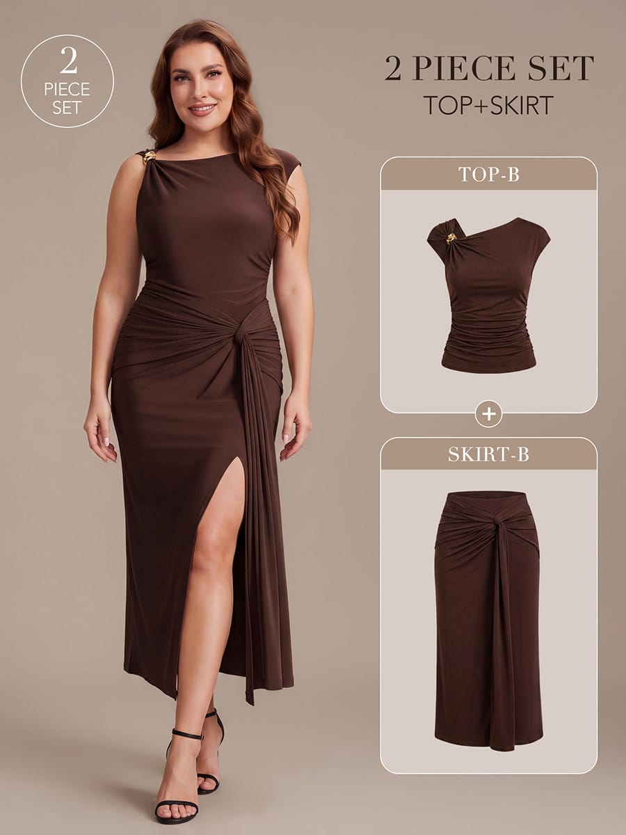 Slit Knit Bodycon Skirts #color_Chocolate Brown