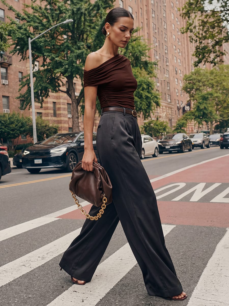 Knit Off-the-shoulder Sleeve Off The Shoulder Tops #color_Chocolate Brown