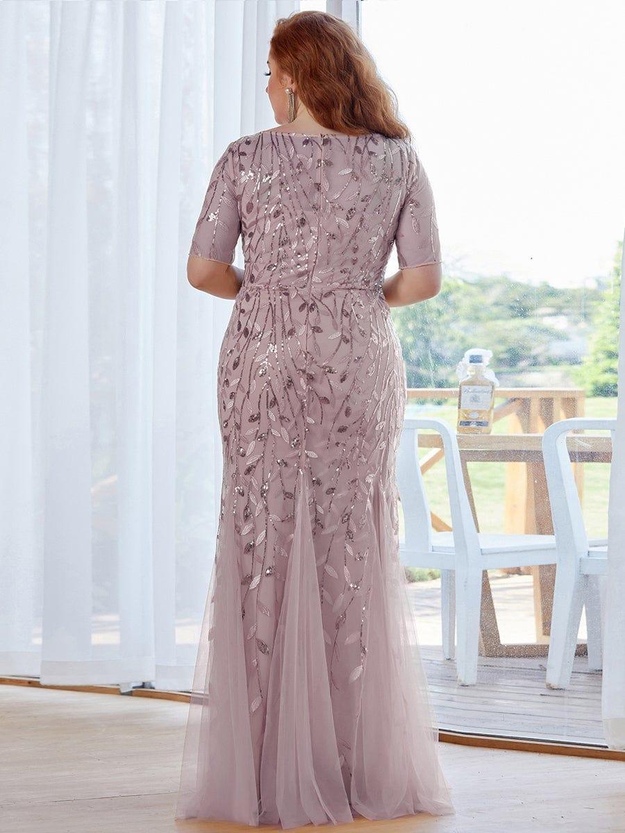 Sequin Leaf Maxi Long Fishtail Tulle Prom Dresses With Half Sleeve #color_Lilac