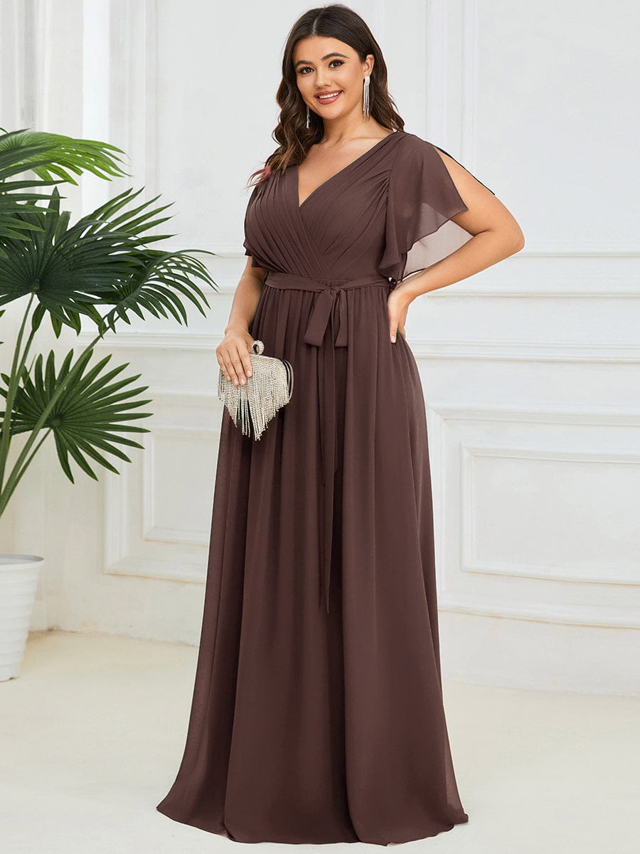 A-Line Pleated Chiffon Tie-Waist Bridesmaid Dress #color_Espresso