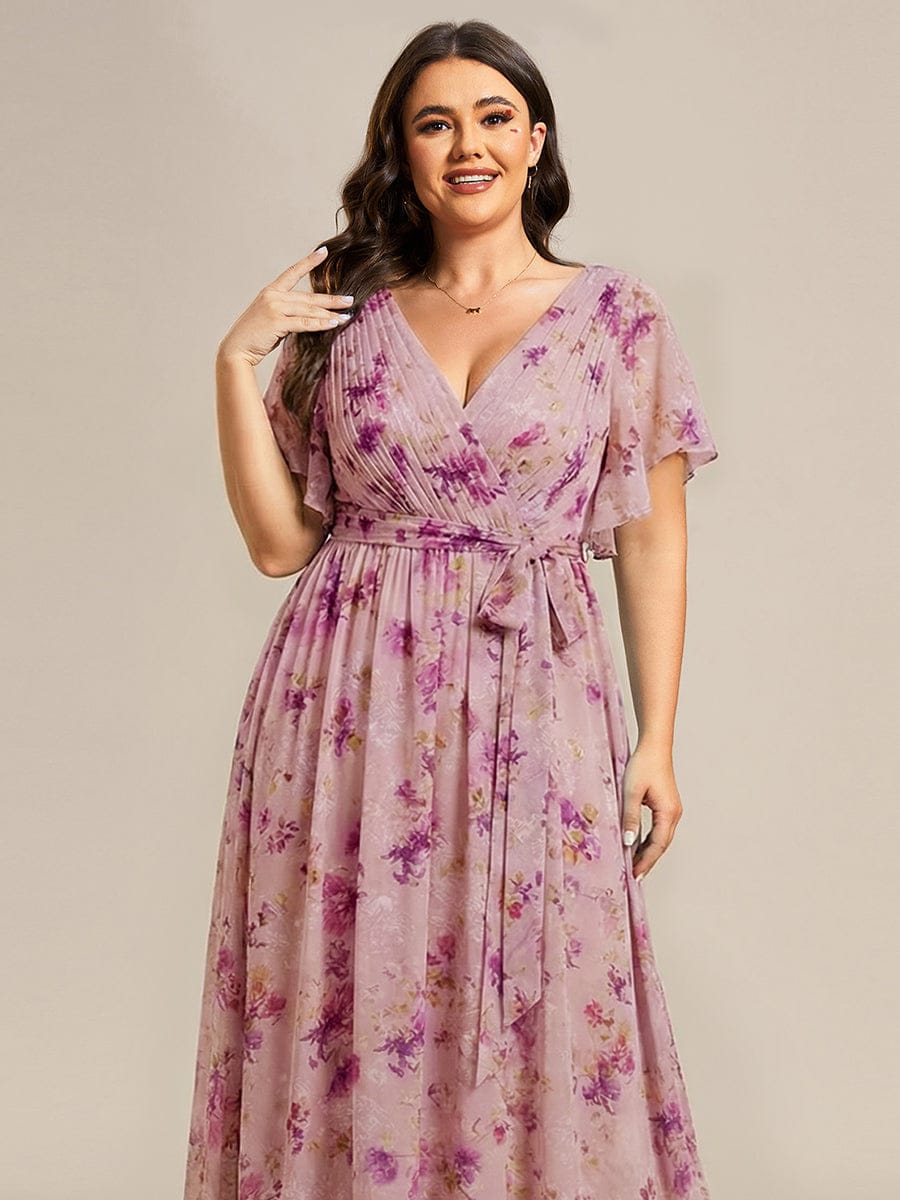 V-Neck Flutter Sleeve Floor-Length A-Line Chiffon Bridesmaid Dress #color_LU