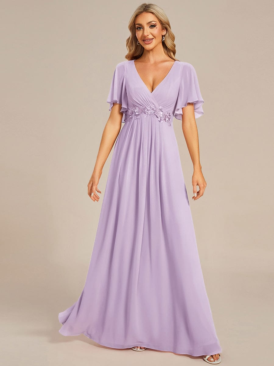 Elegant Chiffon Applique Evening Dress with Flutter Sleeves #color_Frosted Lilac
