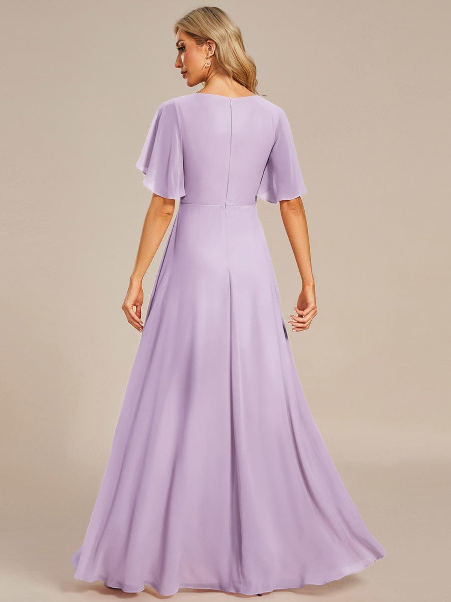 Elegant Chiffon Applique Evening Dress with Flutter Sleeves #color_Frosted Lilac