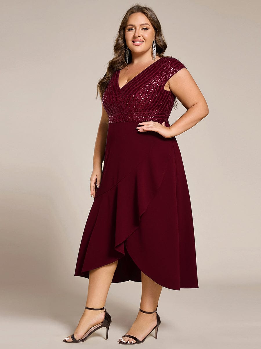 ever BAYLOR|Plus Size Short Sleeve Sequin Asymmetrical Midi Evening Dress