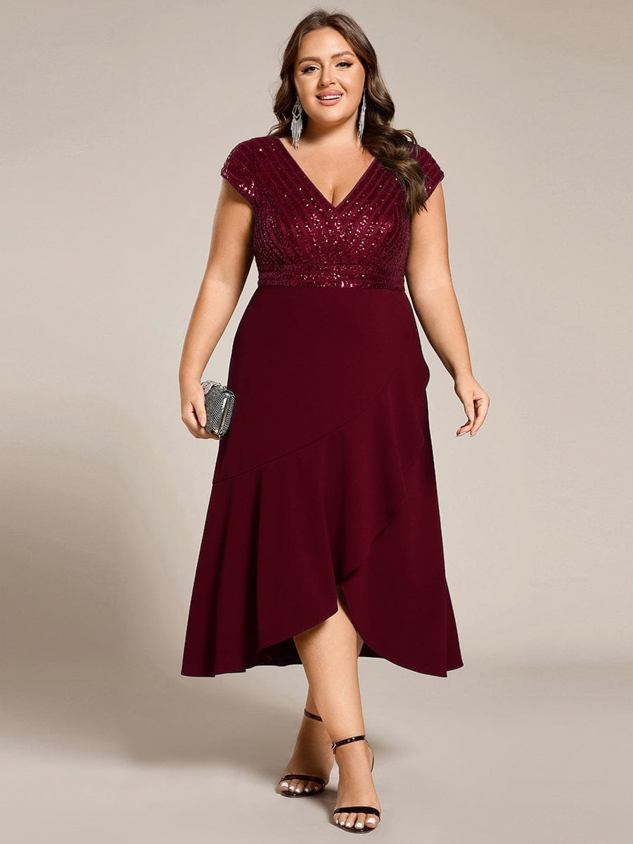 ever BAYLOR|Plus Size Short Sleeve Sequin Asymmetrical Midi Evening Dress