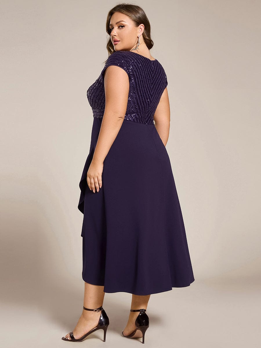 ever BAYLOR|Plus Size Short Sleeve Sequin Asymmetrical Midi Evening Dress