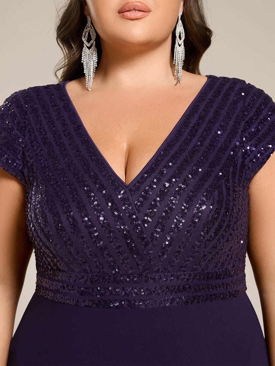 ever BAYLOR|Plus Size Short Sleeve Sequin Asymmetrical Midi Evening Dress