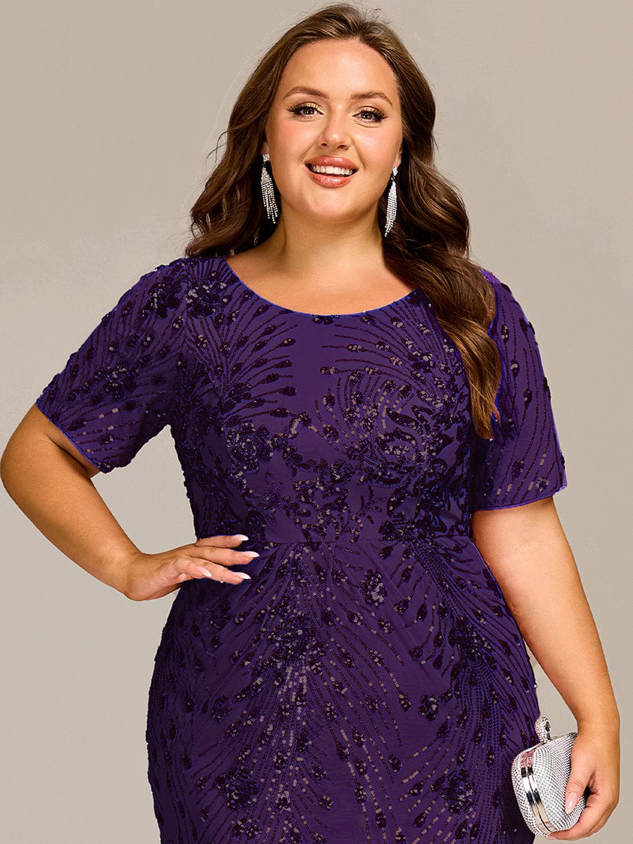 Sequin Mermaid Round Neck Evening Dress #color_Dark Purple